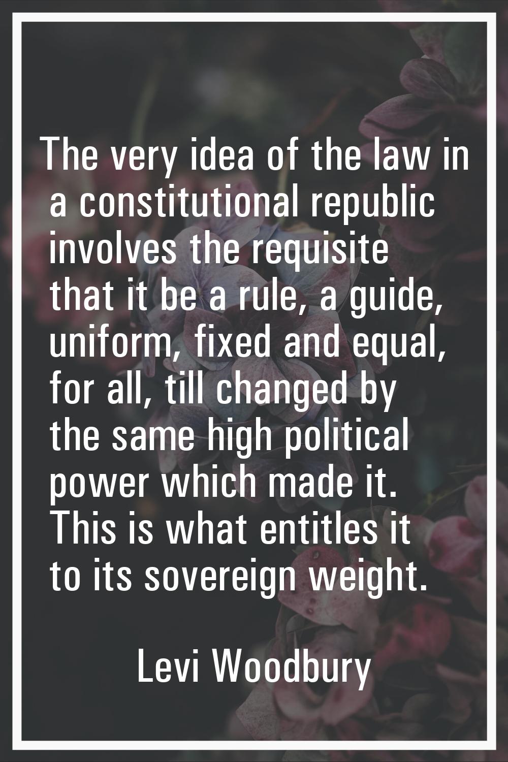 The very idea of the law in a constitutional republic involves the requisite that it be a rule, a g