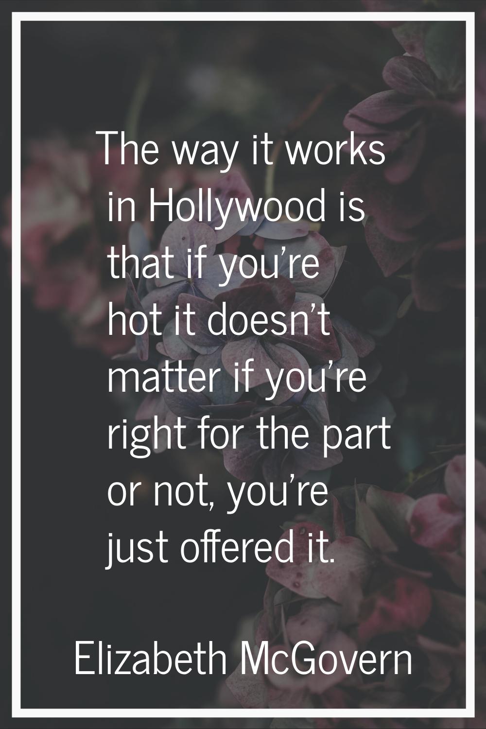 The way it works in Hollywood is that if you're hot it doesn't matter if you're right for the part 