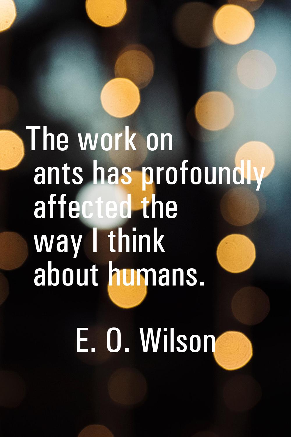 The work on ants has profoundly affected the way I think about humans.
