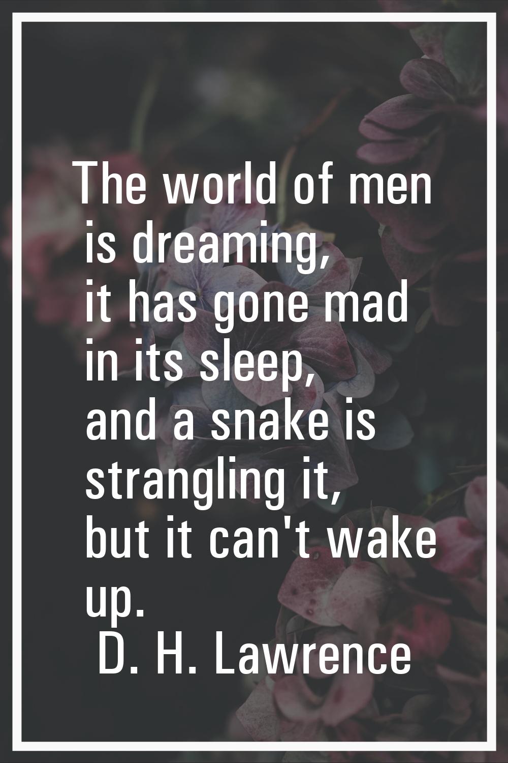 The world of men is dreaming, it has gone mad in its sleep, and a snake is strangling it, but it ca