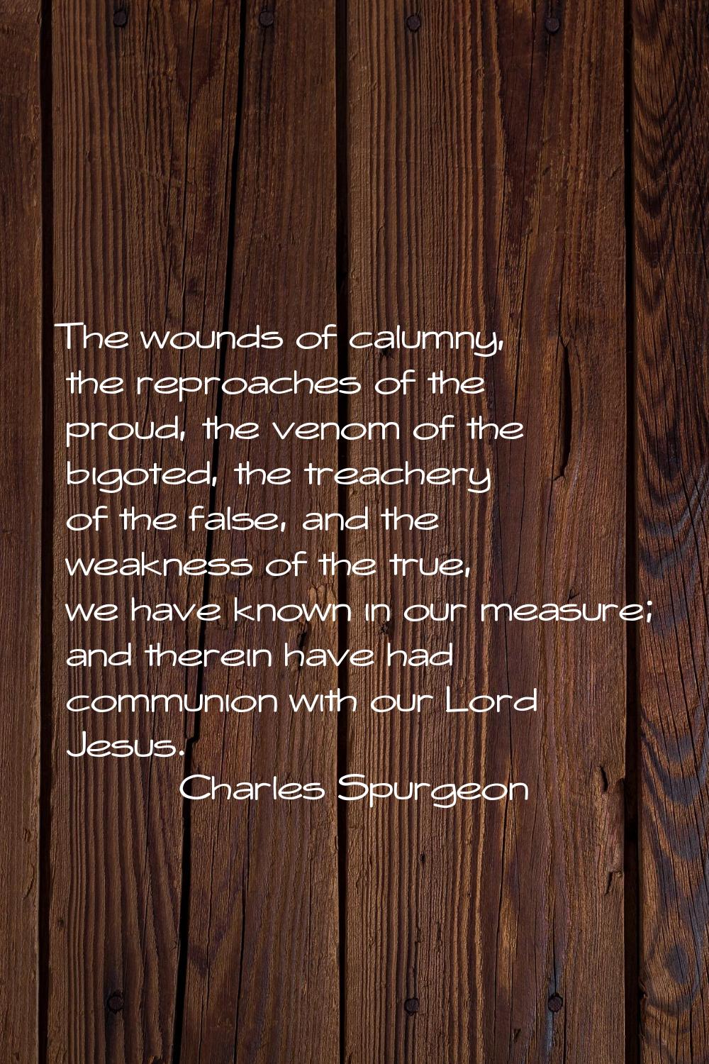 The wounds of calumny, the reproaches of the proud, the venom of the bigoted, the treachery of the 