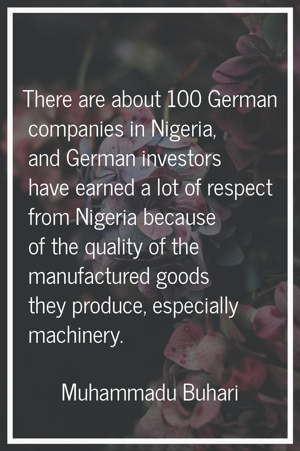 There are about 100 German companies in Nigeria, and German investors have earned a lot of respect 