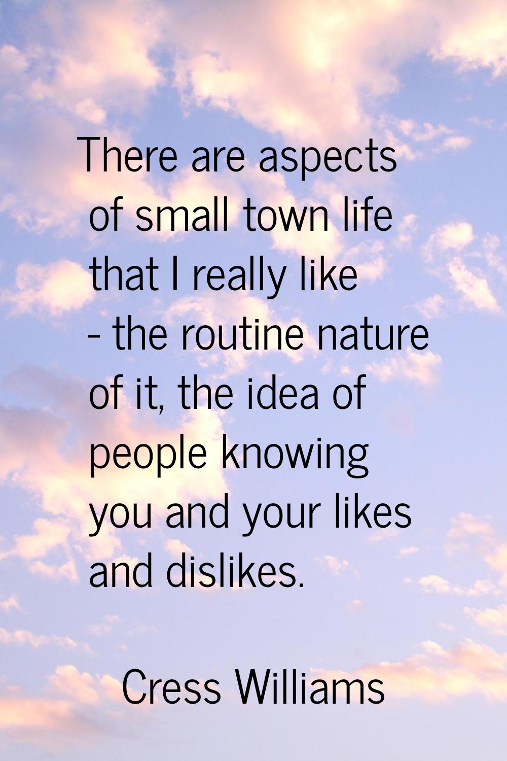 There are aspects of small town life that I really like - the routine nature of it, the idea of peo
