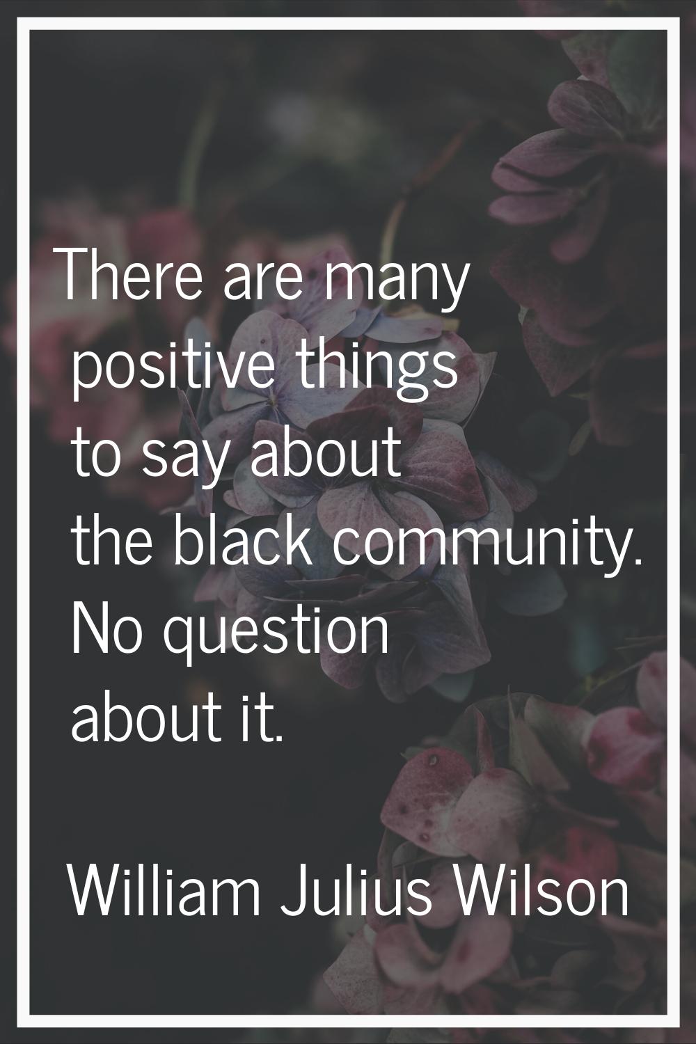 There are many positive things to say about the black community. No question about it.