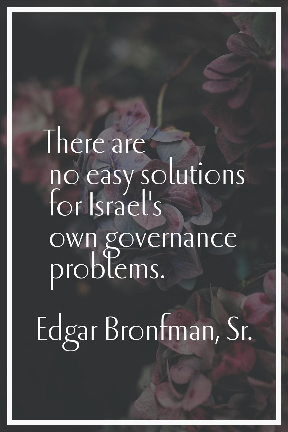 There are no easy solutions for Israel's own governance problems.