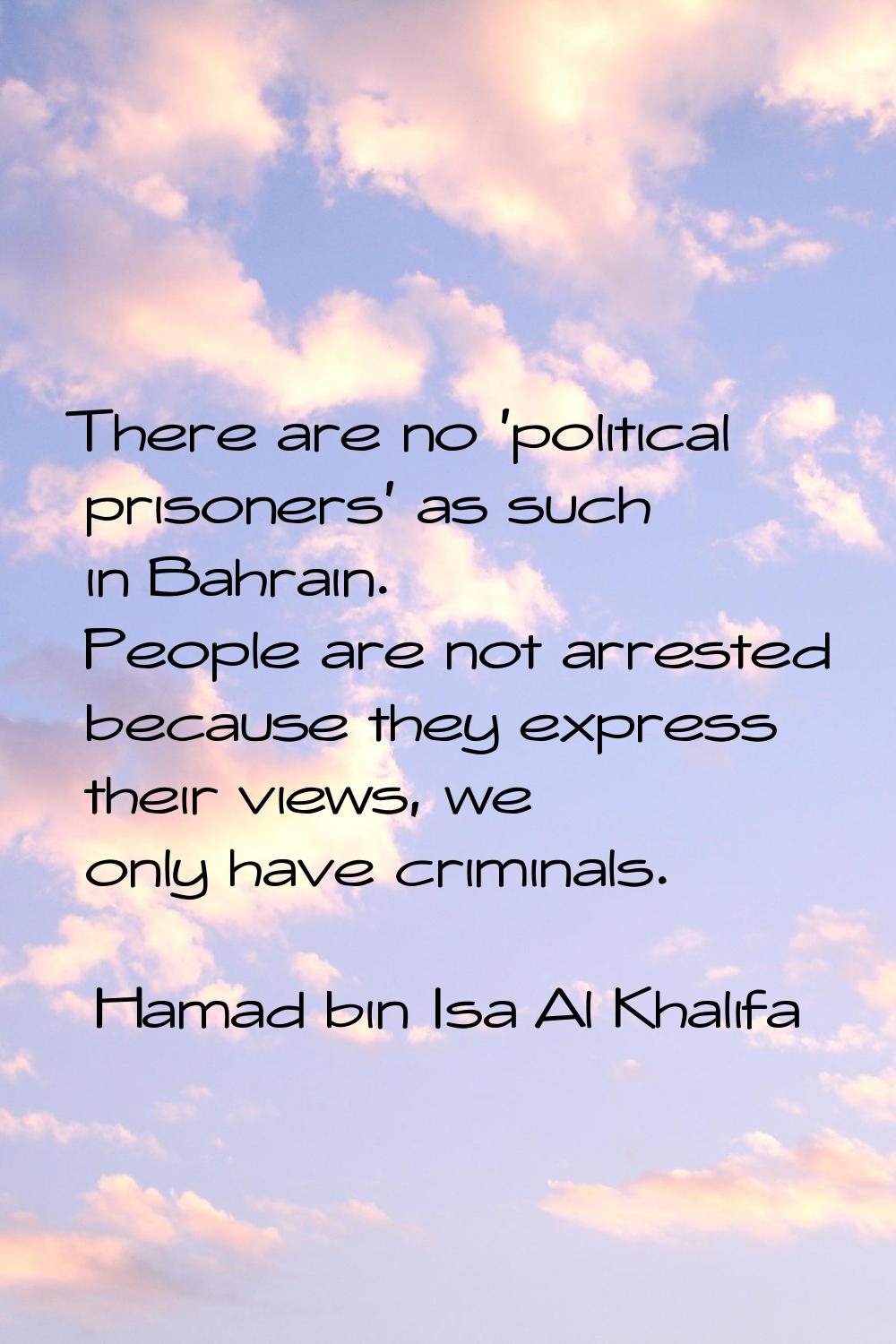 There are no 'political prisoners' as such in Bahrain. People are not arrested because they express