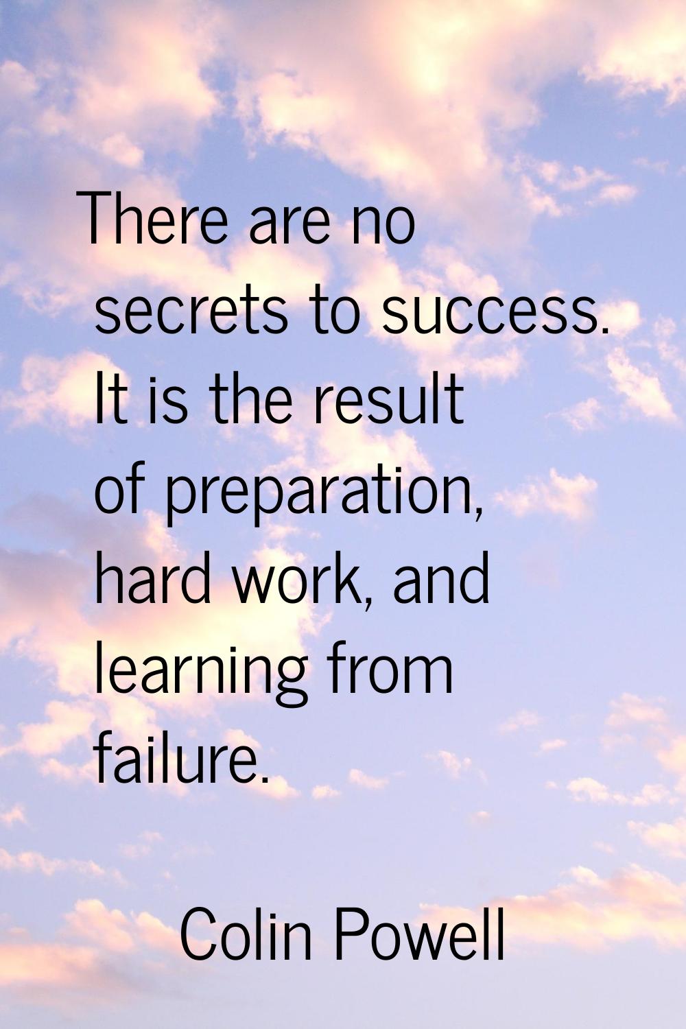 There are no secrets to success. It is the result of preparation, hard work, and learning from fail