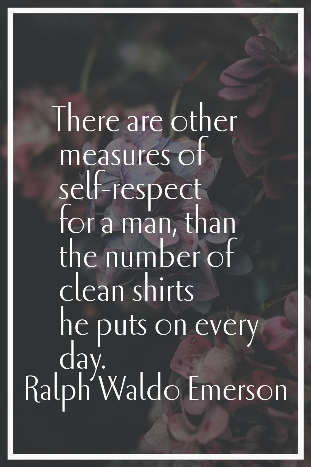 There are other measures of self-respect for a man, than the number of clean shirts he puts on ever