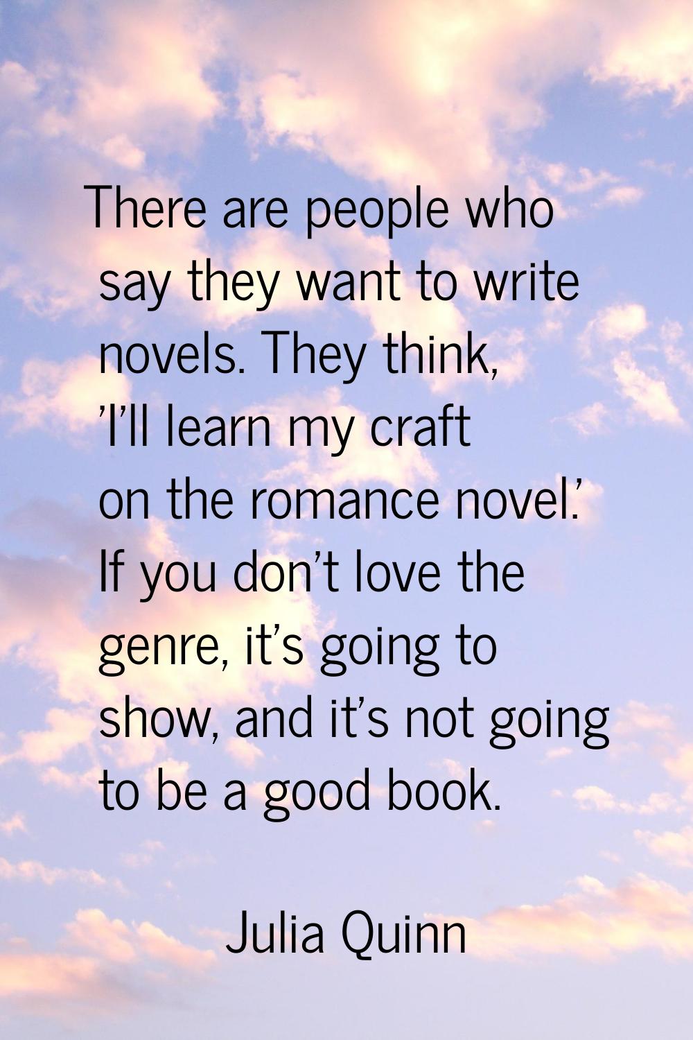 There are people who say they want to write novels. They think, 'I'll learn my craft on the romance