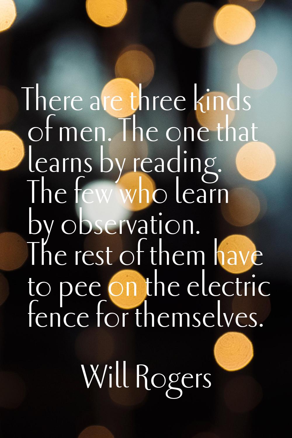There are three kinds of men. The one that learns by reading. The few who learn by observation. The