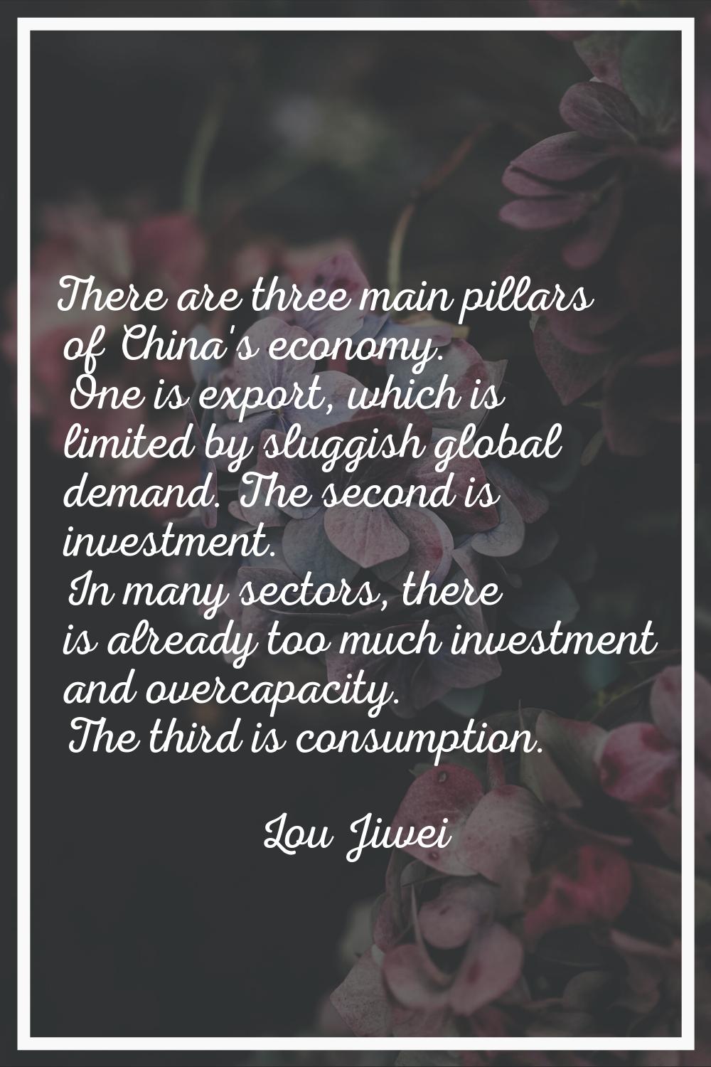 There are three main pillars of China's economy. One is export, which is limited by sluggish global