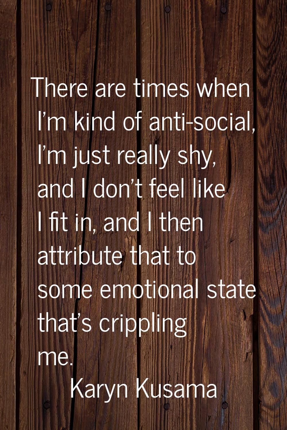 There are times when I'm kind of anti-social, I'm just really shy, and I don't feel like I fit in, 