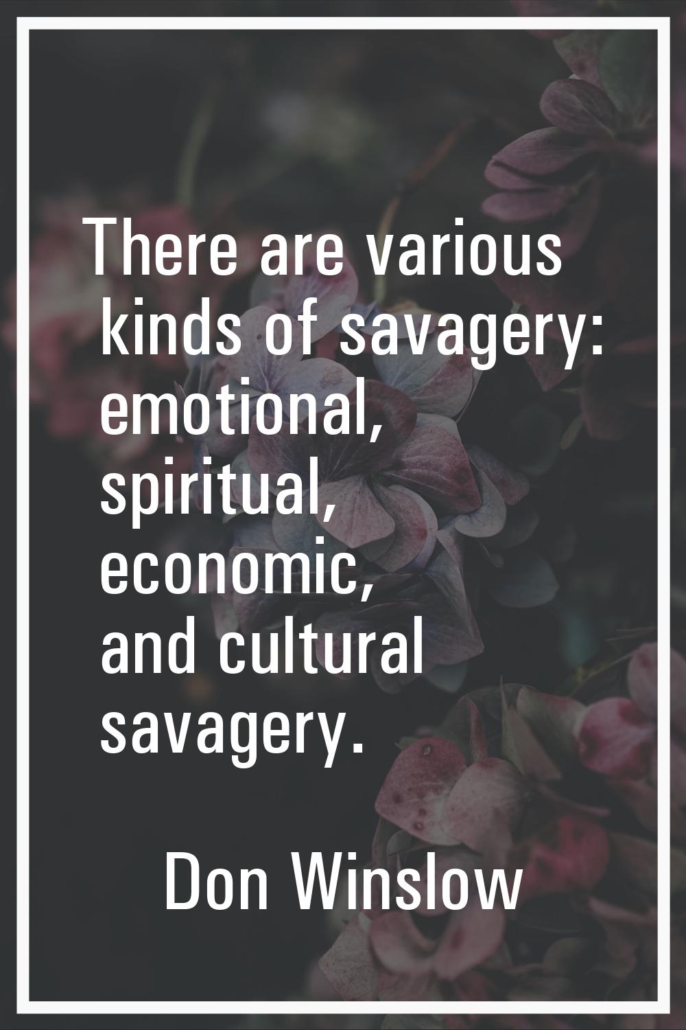 There are various kinds of savagery: emotional, spiritual, economic, and cultural savagery.