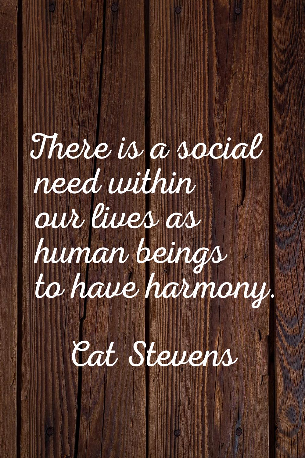 There is a social need within our lives as human beings to have harmony.
