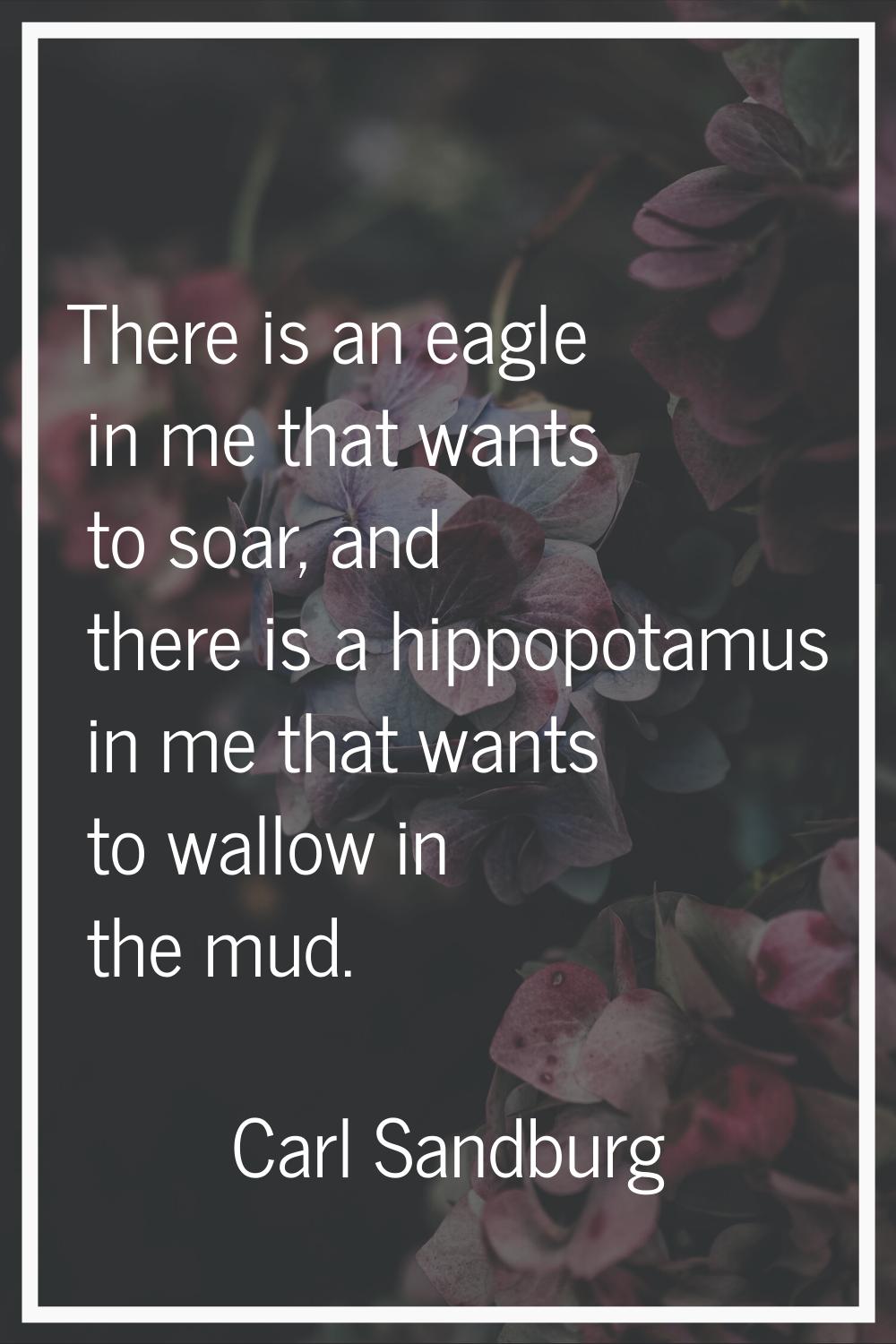 There is an eagle in me that wants to soar, and there is a hippopotamus in me that wants to wallow 
