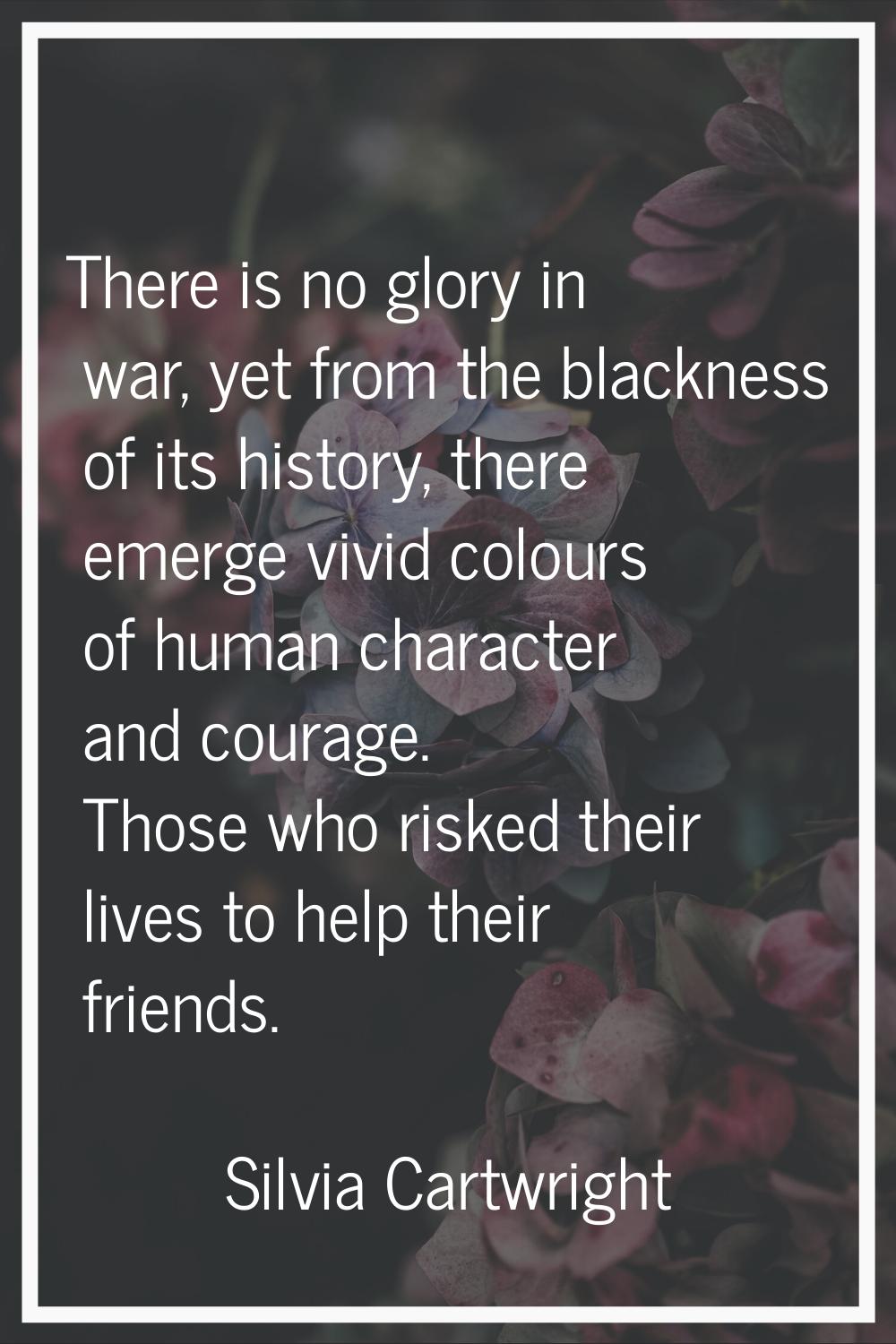 There is no glory in war, yet from the blackness of its history, there emerge vivid colours of huma