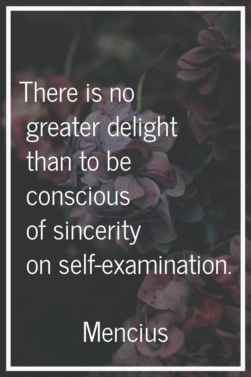 There is no greater delight than to be conscious of sincerity on self-examination.