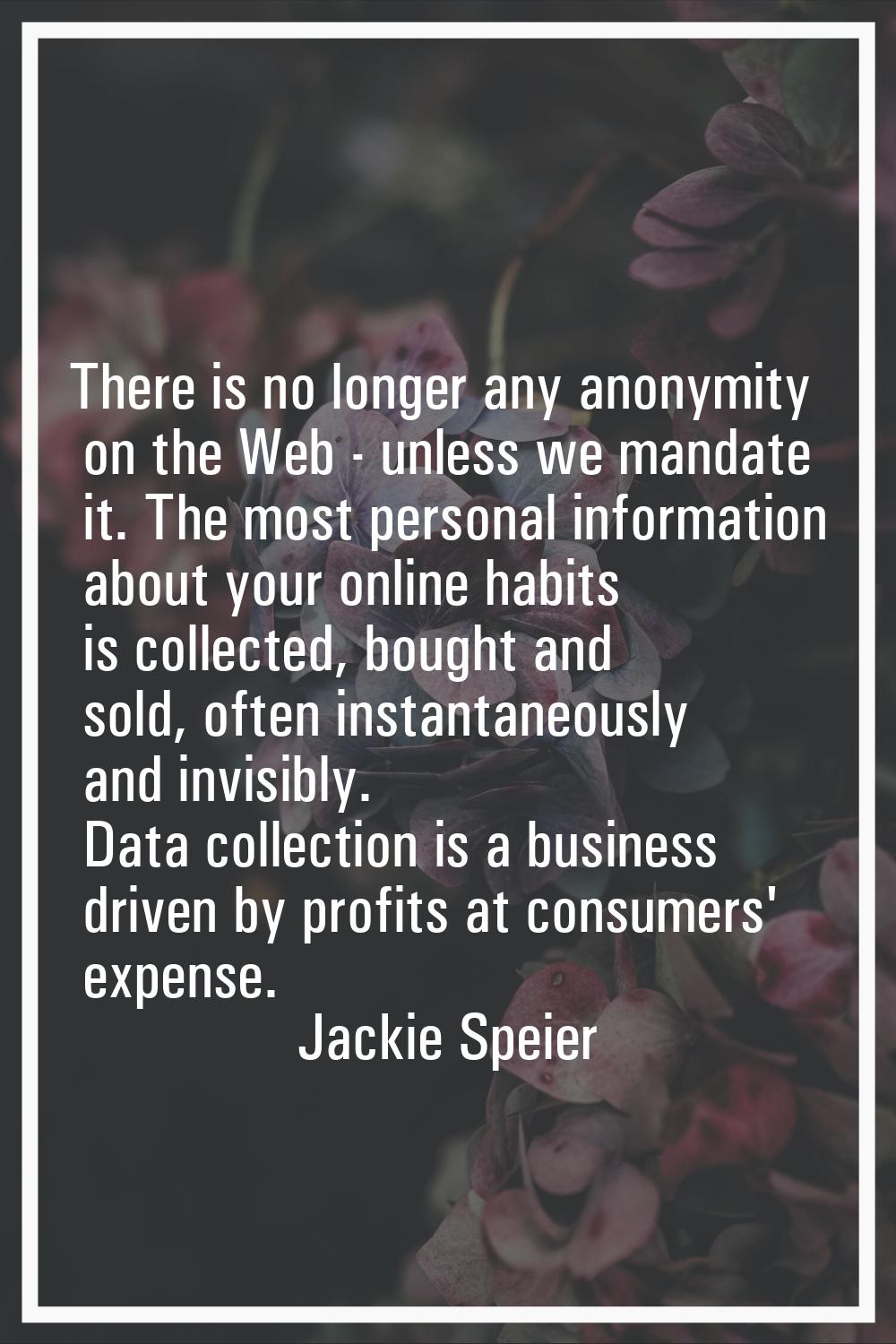 There is no longer any anonymity on the Web - unless we mandate it. The most personal information a
