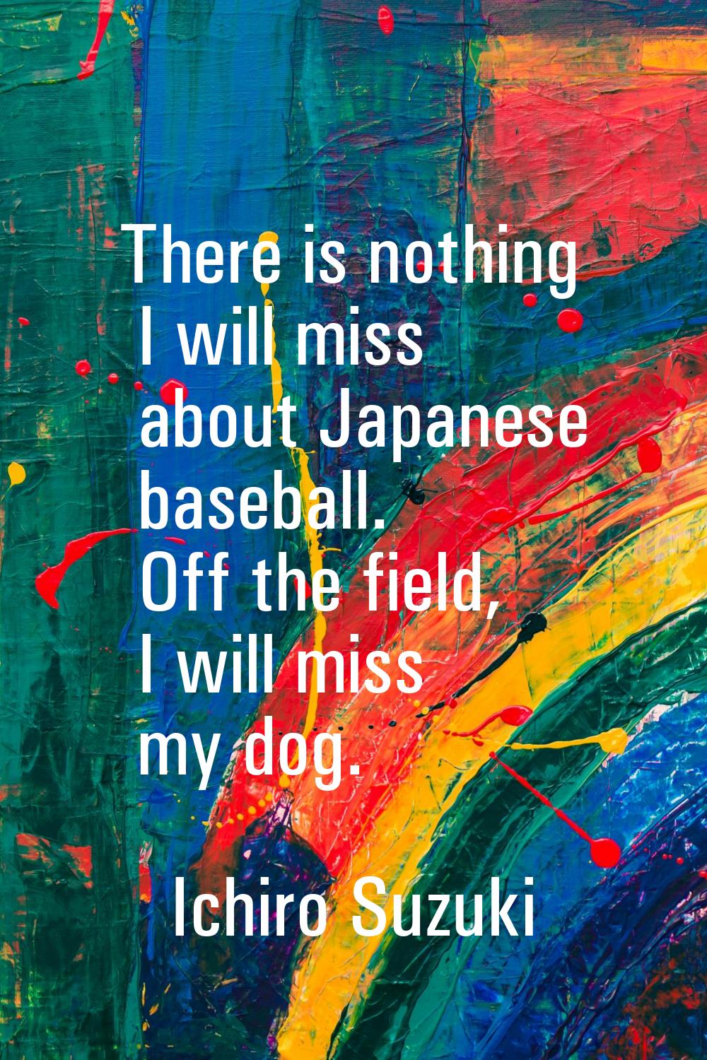 There is nothing I will miss about Japanese baseball. Off the field, I will miss my dog.