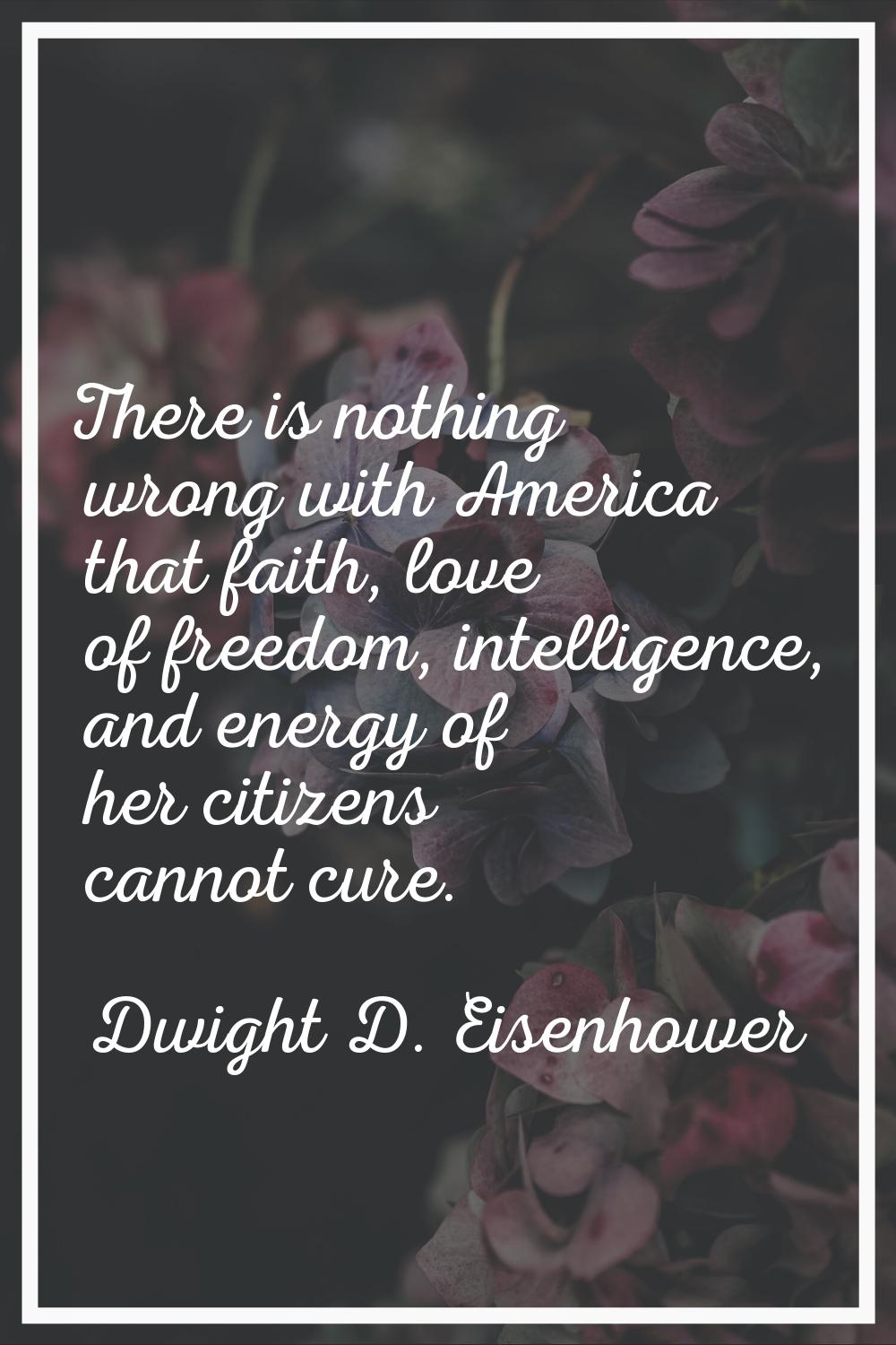 There is nothing wrong with America that faith, love of freedom, intelligence, and energy of her ci