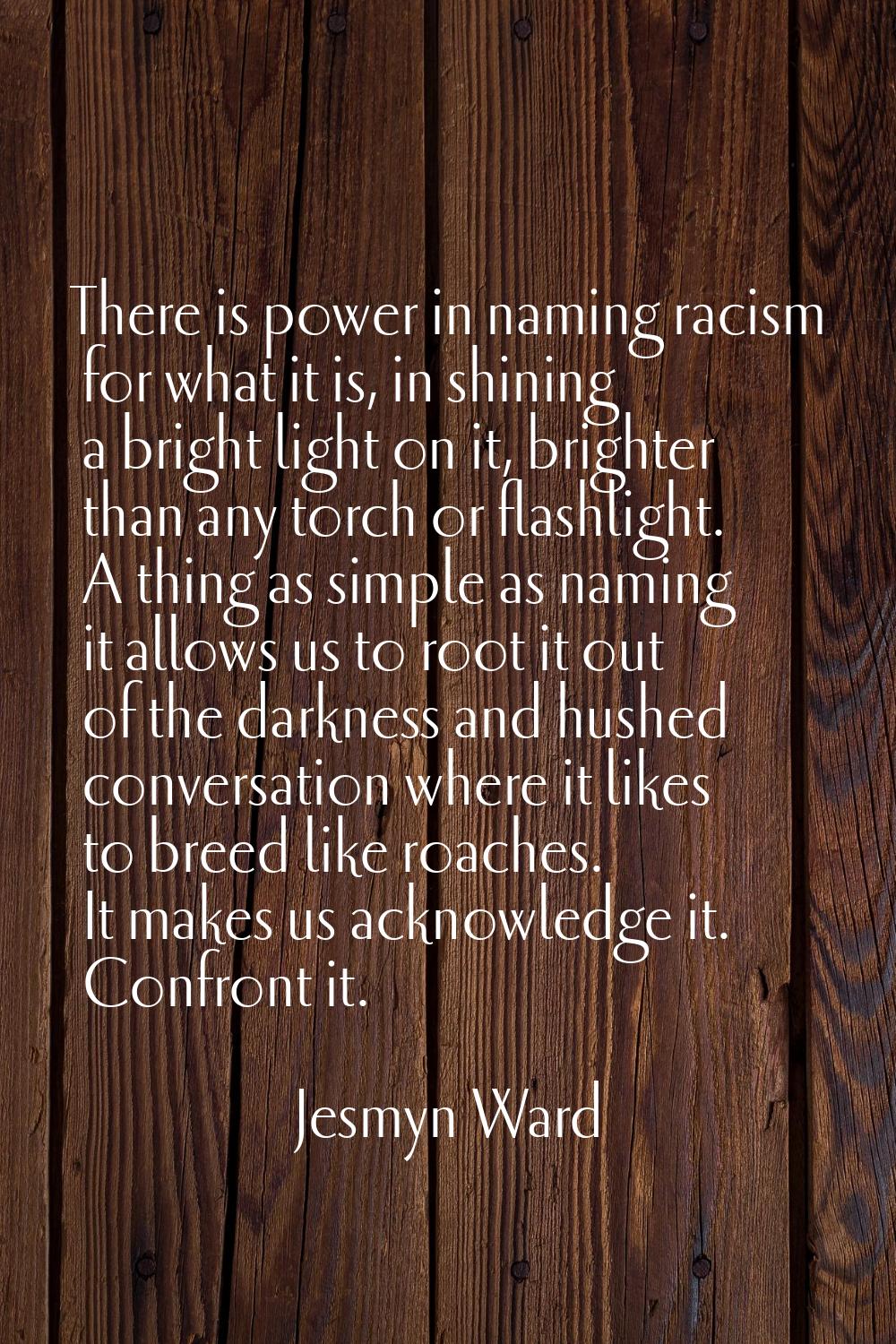 There is power in naming racism for what it is, in shining a bright light on it, brighter than any 