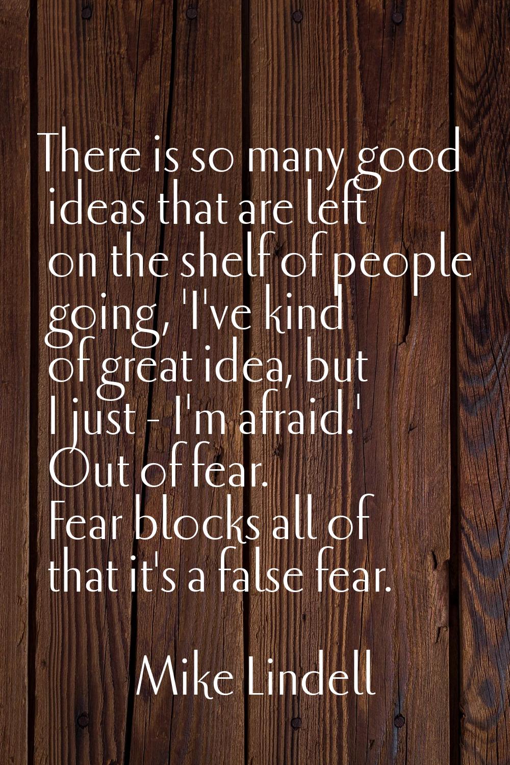 There is so many good ideas that are left on the shelf of people going, 'I've kind of great idea, b