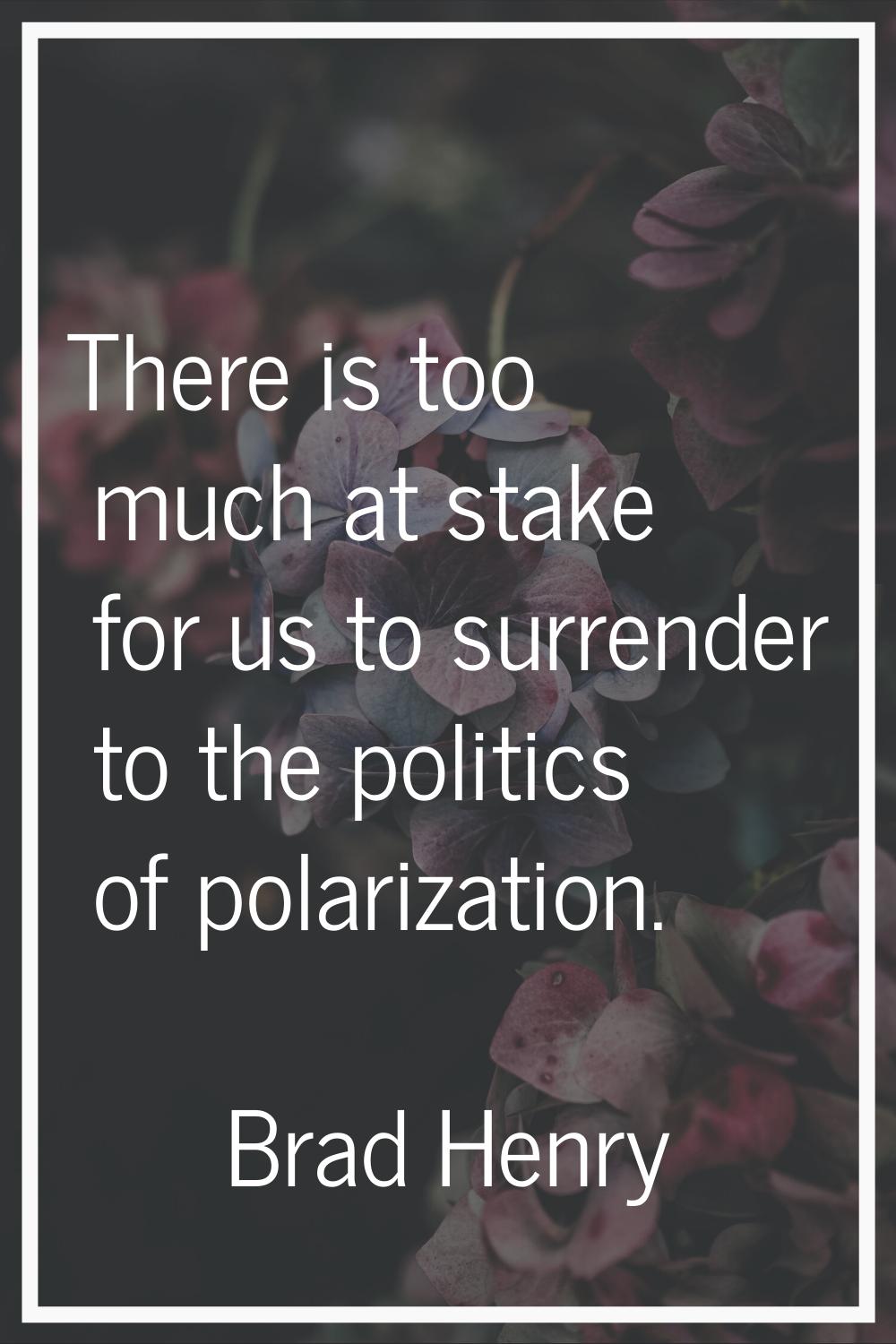 There is too much at stake for us to surrender to the politics of polarization.