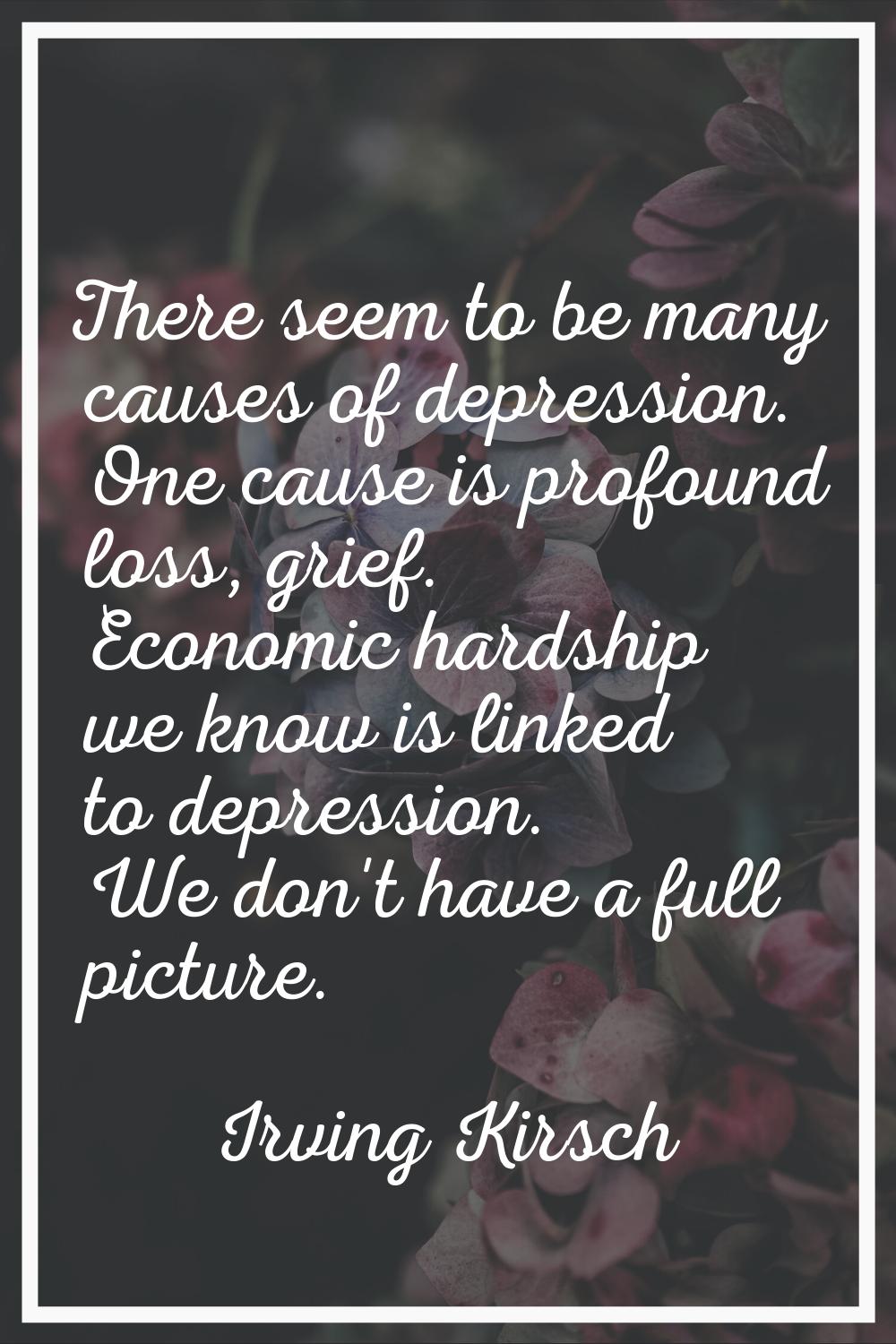 There seem to be many causes of depression. One cause is profound loss, grief. Economic hardship we