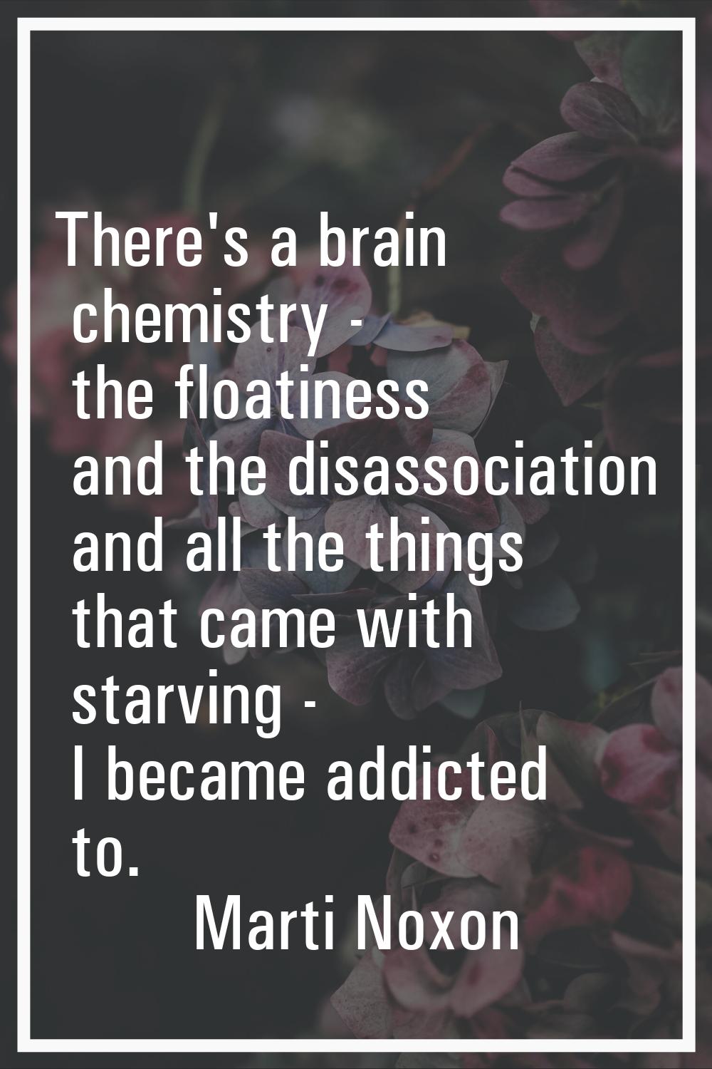 There's a brain chemistry - the floatiness and the disassociation and all the things that came with