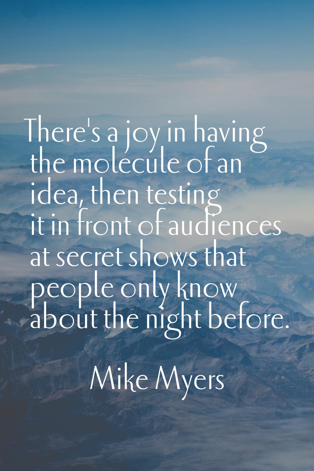 There's a joy in having the molecule of an idea, then testing it in front of audiences at secret sh