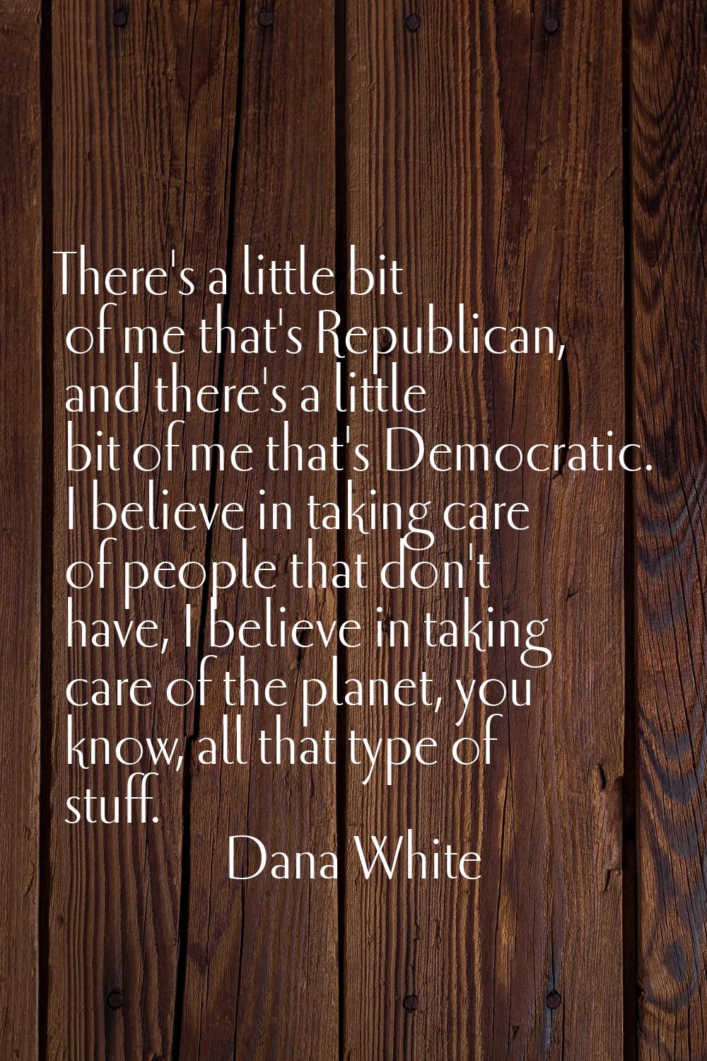There's a little bit of me that's Republican, and there's a little bit of me that's Democratic. I b