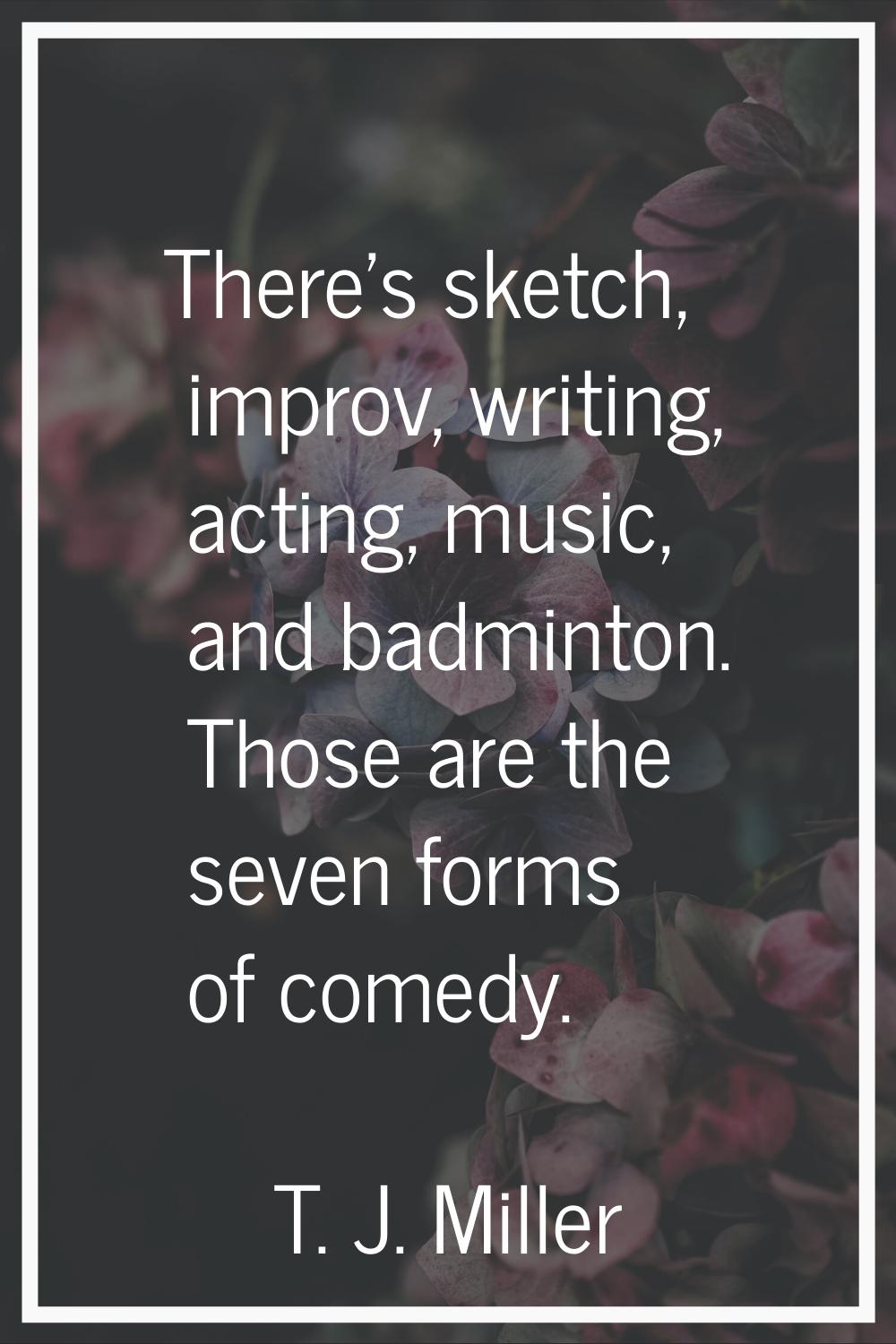 There's sketch, improv, writing, acting, music, and badminton. Those are the seven forms of comedy.