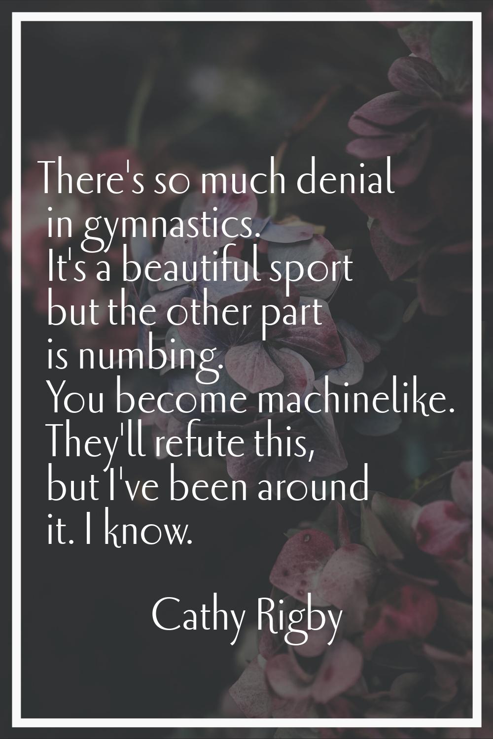 There's so much denial in gymnastics. It's a beautiful sport but the other part is numbing. You bec