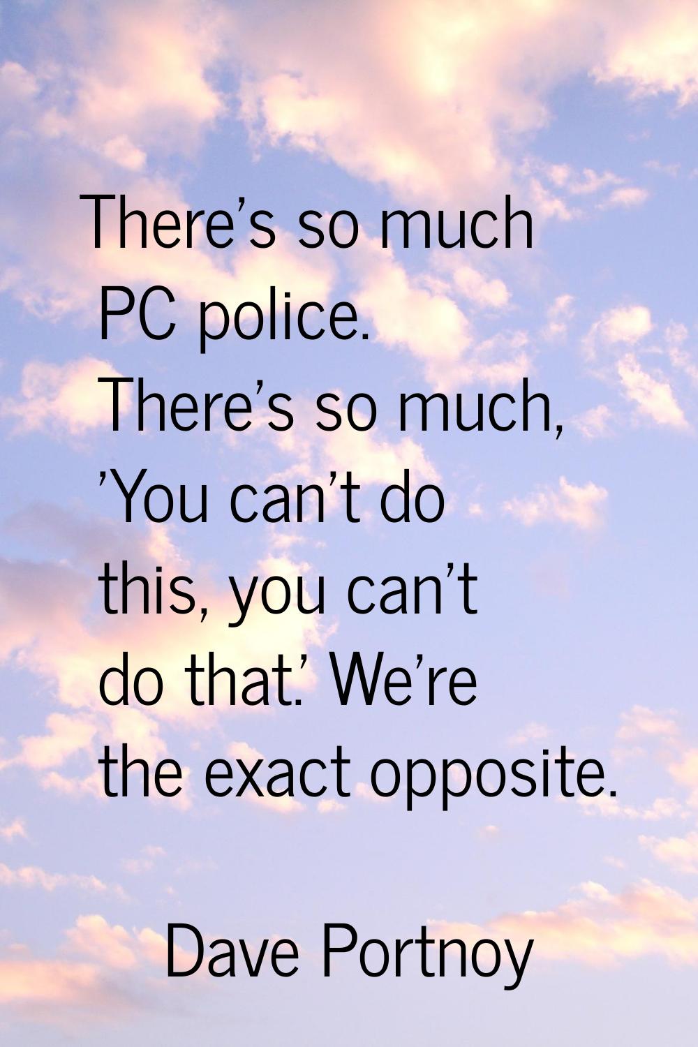 There's so much PC police. There's so much, 'You can't do this, you can't do that.' We're the exact