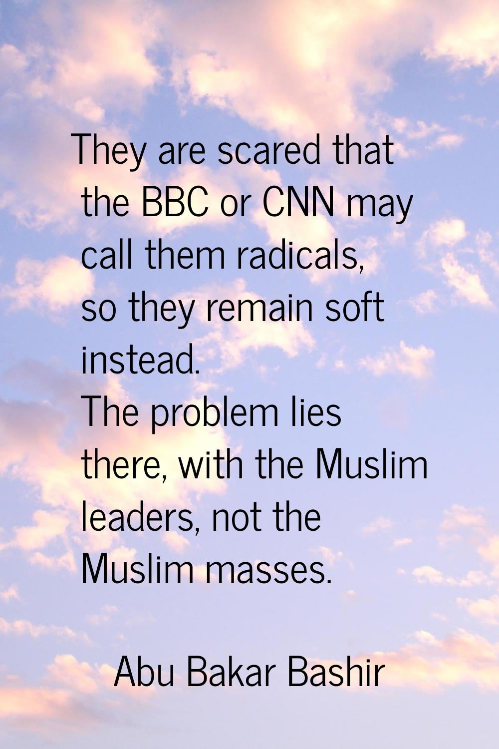 They are scared that the BBC or CNN may call them radicals, so they remain soft instead. The proble