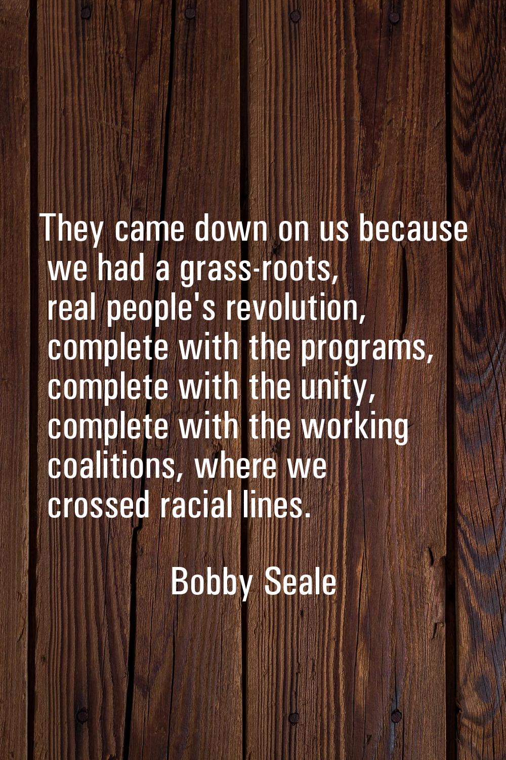 They came down on us because we had a grass-roots, real people's revolution, complete with the prog