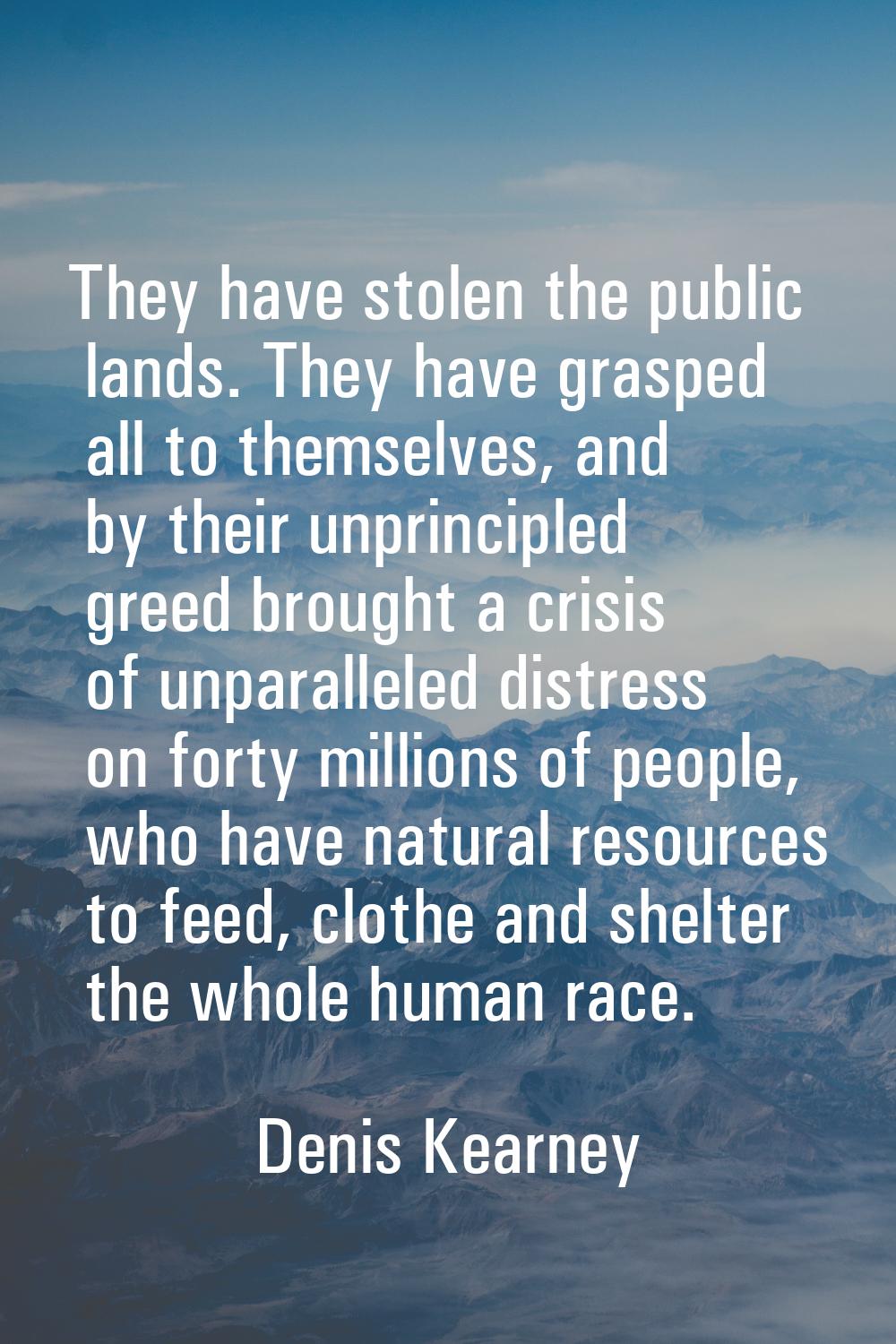 They have stolen the public lands. They have grasped all to themselves, and by their unprincipled g