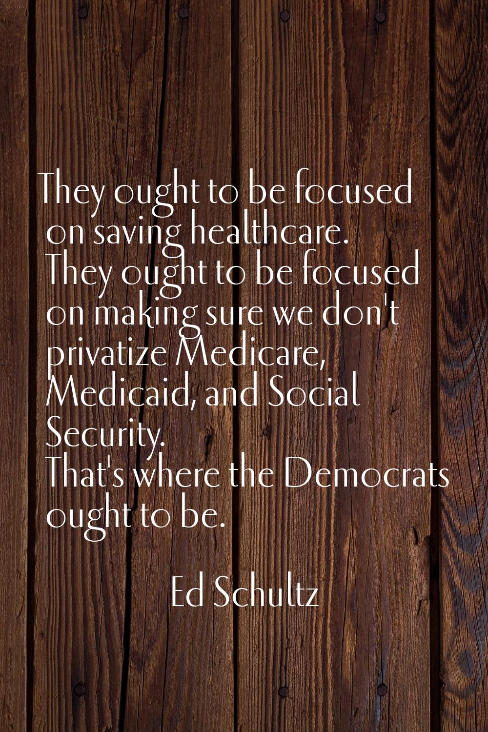They ought to be focused on saving healthcare. They ought to be focused on making sure we don't pri