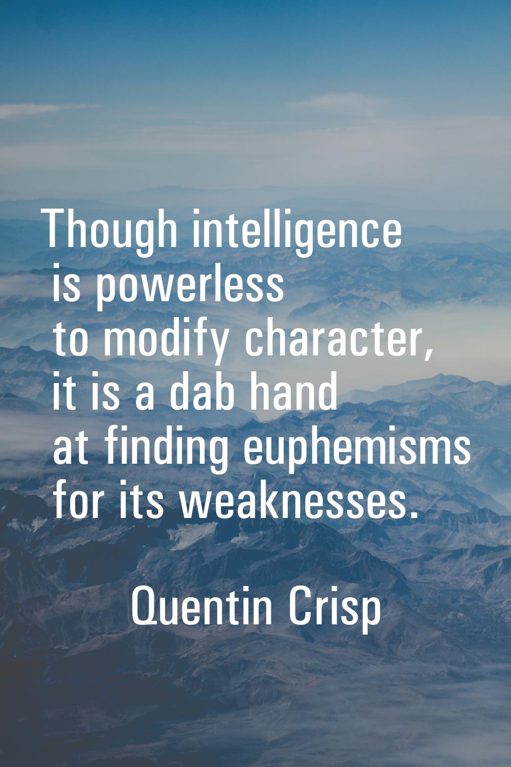 Though intelligence is powerless to modify character, it is a dab hand at finding euphemisms for it