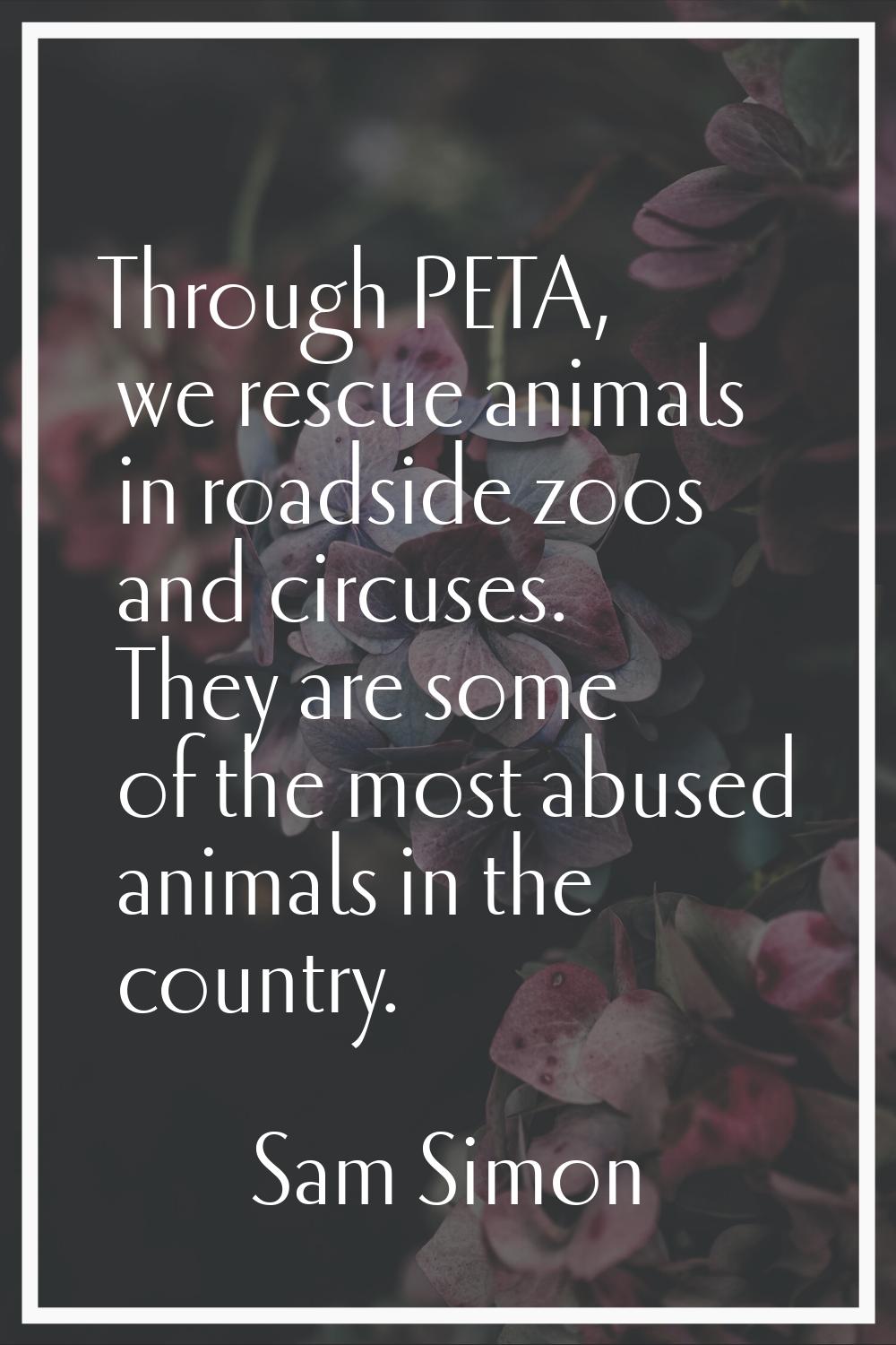 Through PETA, we rescue animals in roadside zoos and circuses. They are some of the most abused ani