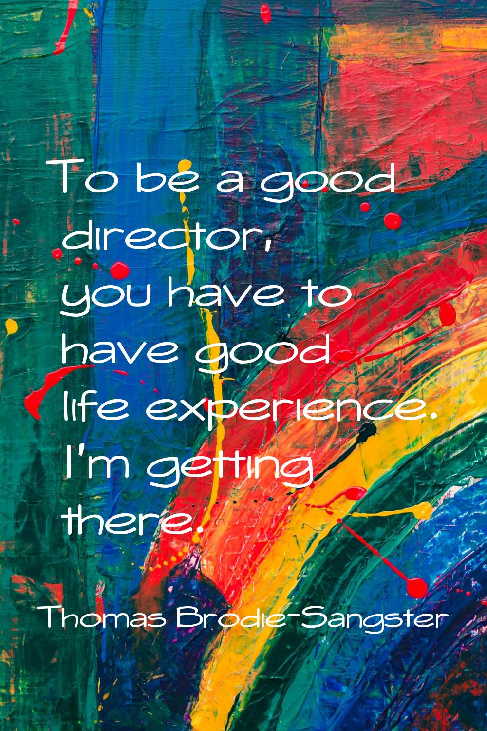 To be a good director, you have to have good life experience. I'm getting there.