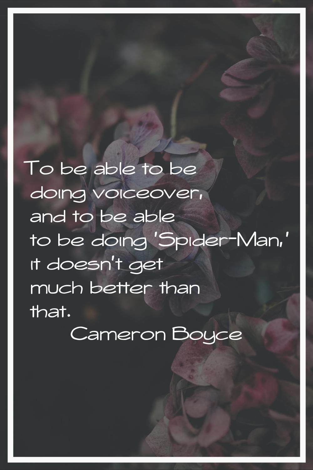 To be able to be doing voiceover, and to be able to be doing 'Spider-Man,' it doesn't get much bett
