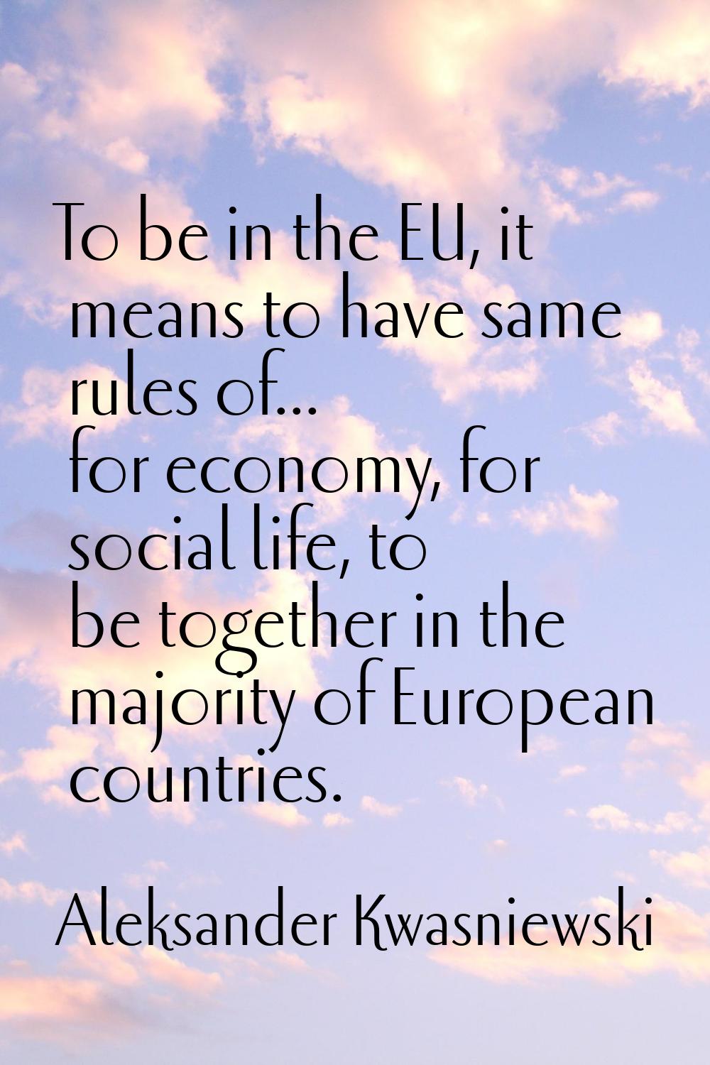 To be in the EU, it means to have same rules of... for economy, for social life, to be together in 