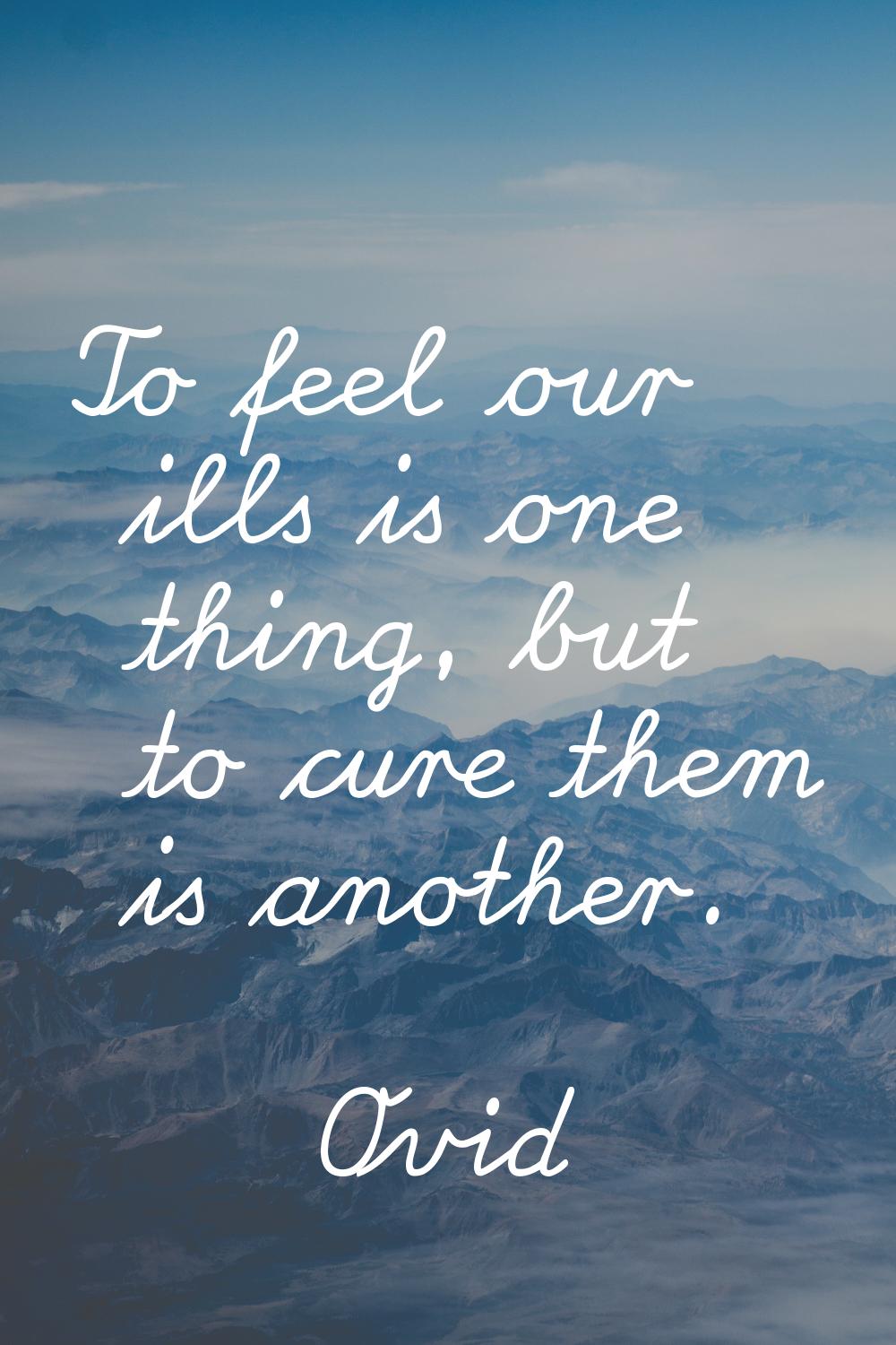 To feel our ills is one thing, but to cure them is another.