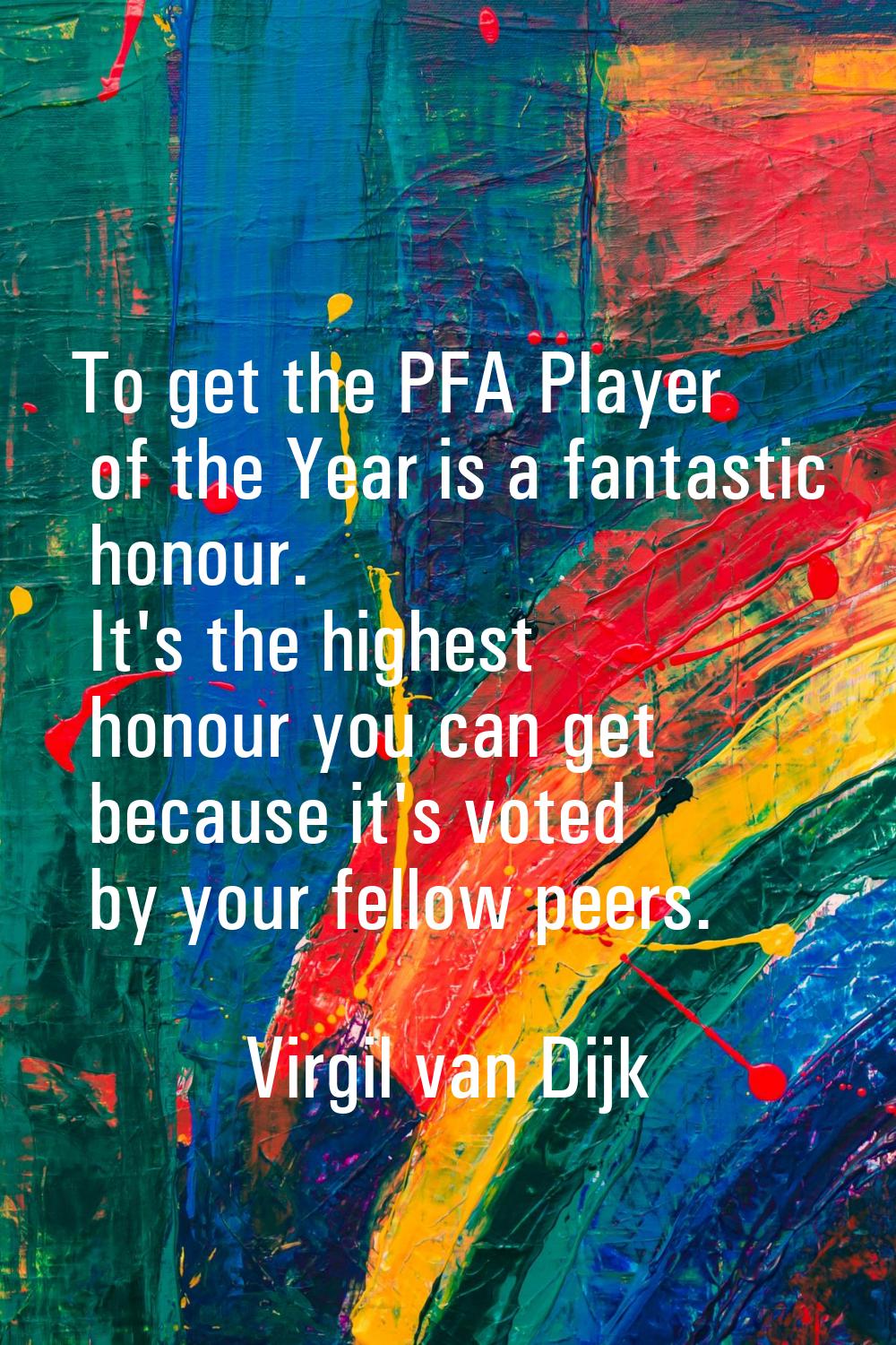 To get the PFA Player of the Year is a fantastic honour. It's the highest honour you can get becaus