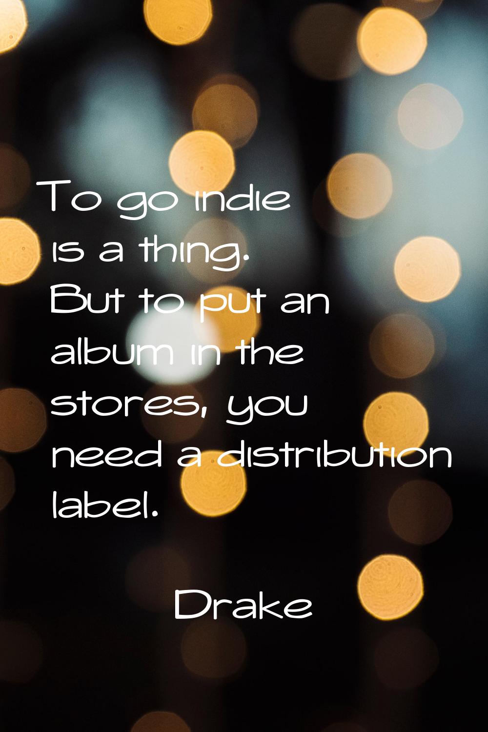To go indie is a thing. But to put an album in the stores, you need a distribution label.