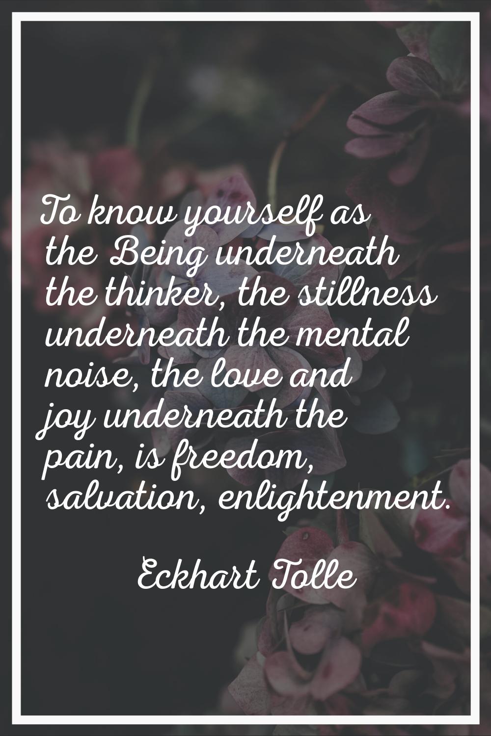 To know yourself as the Being underneath the thinker, the stillness underneath the mental noise, th