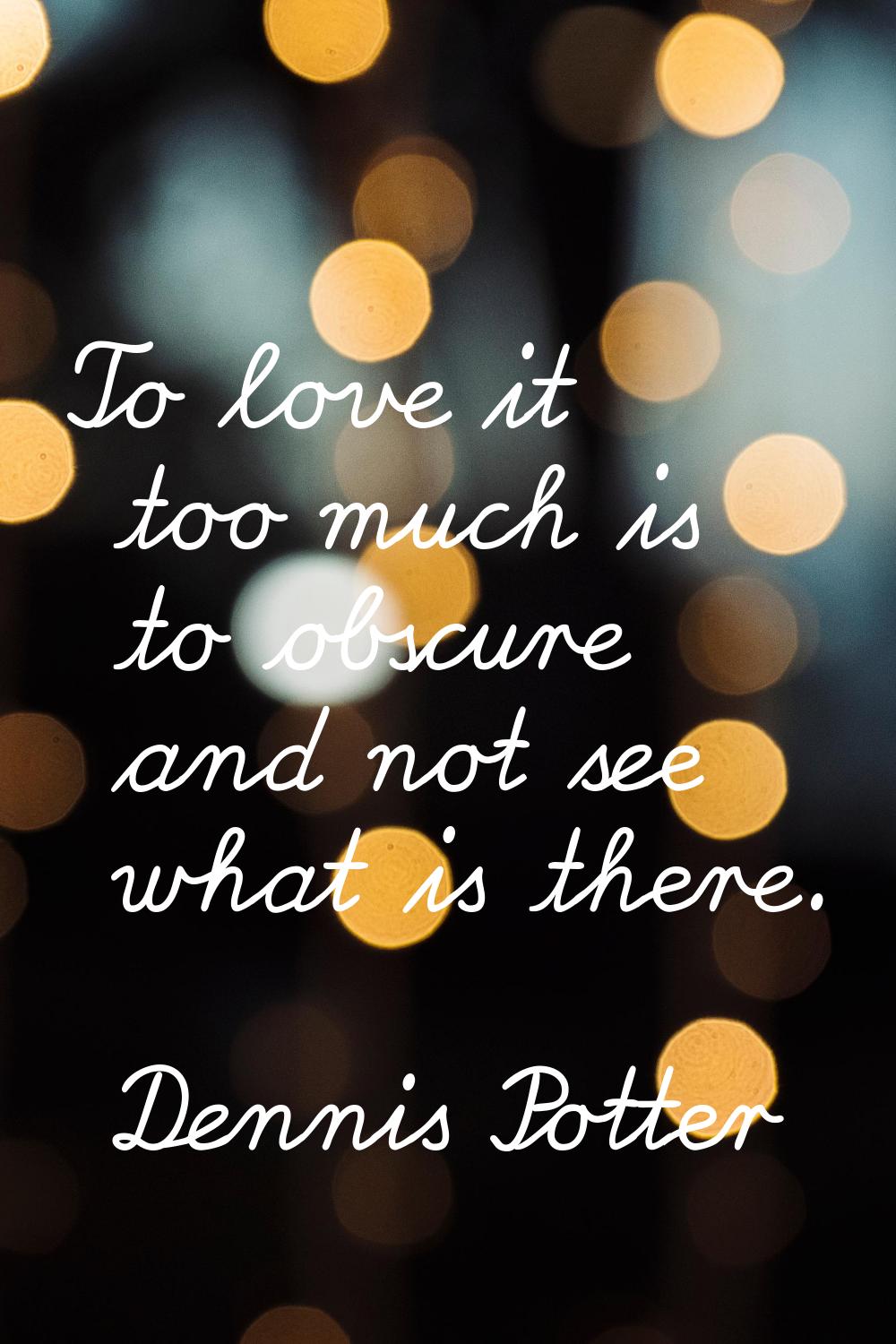 To love it too much is to obscure and not see what is there.