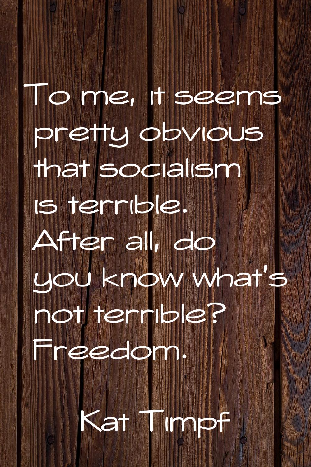 To me, it seems pretty obvious that socialism is terrible. After all, do you know what's not terrib