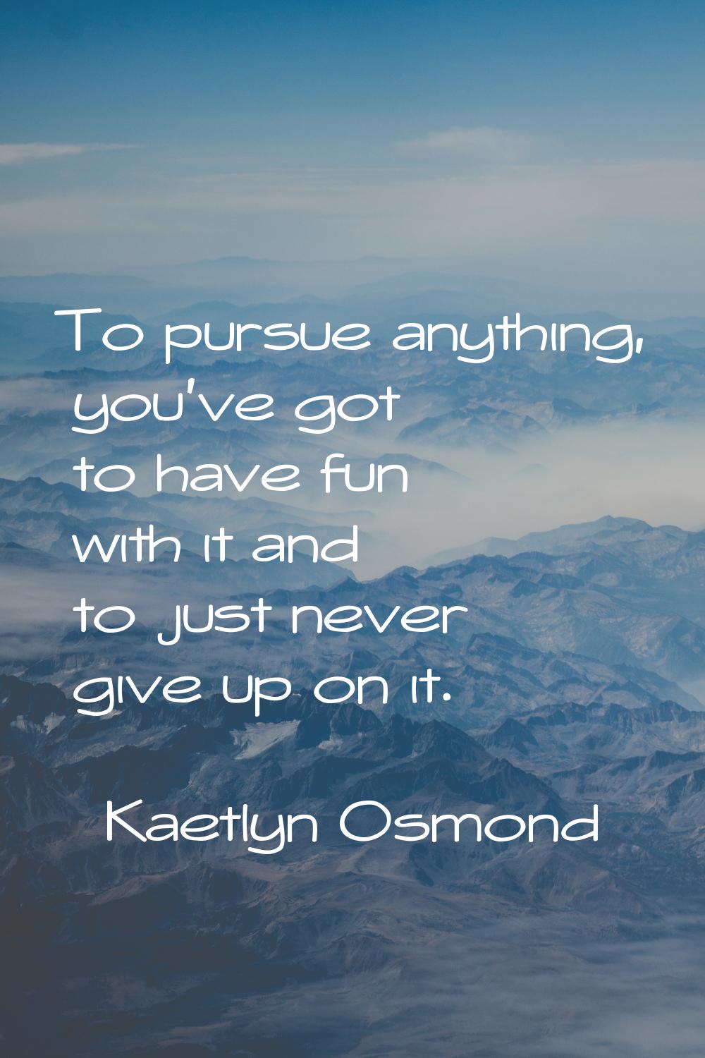 To pursue anything, you've got to have fun with it and to just never give up on it.